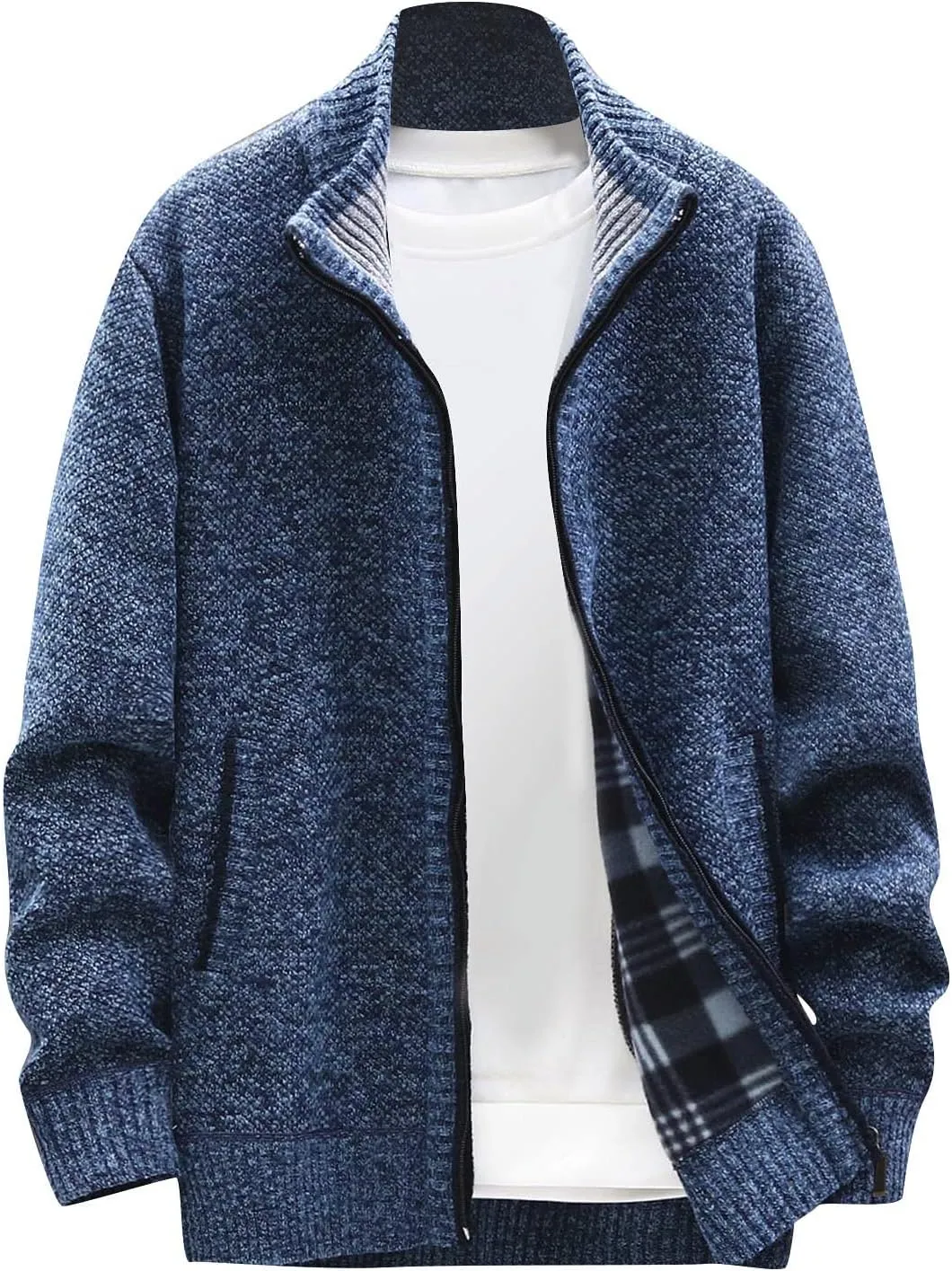 Mens Lightweight Sweaters Zip Up Stand Collar Cardigan Sweater Knitwear with Pockets Sweater Cardigan, XL-4XL