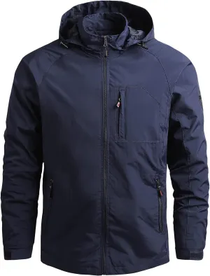 Mens Lightweight Waterproof Hooded Rain Jacket Outdoor Raincoat Shell Jacket Hiking Travel Mountain Sport Jacket Raincoat