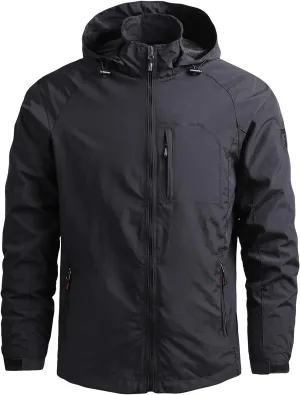Mens Lightweight Waterproof Hooded Rain Jacket Outdoor Raincoat Shell Jacket Hiking Travel Mountain Sport Jacket Raincoat