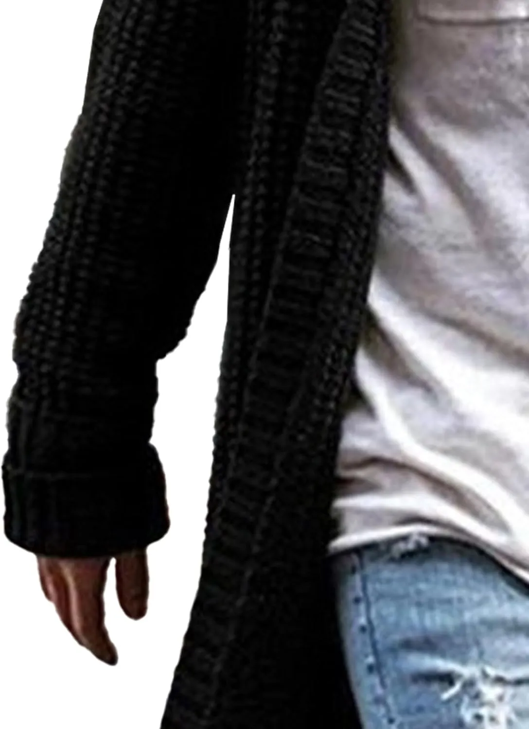 Men's Long Cardigan Sweaters Casual Cable Knit V Neck Open Front Cardigans Ribbed Long Winter Knitted Sweaters