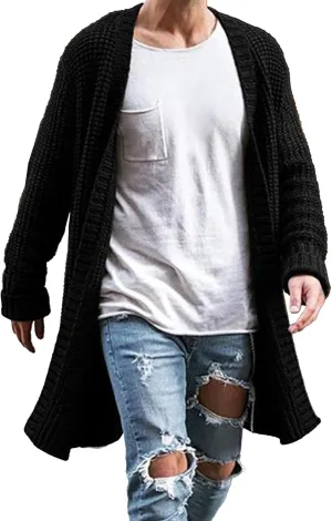 Men's Long Cardigan Sweaters Casual Cable Knit V Neck Open Front Cardigans Ribbed Long Winter Knitted Sweaters