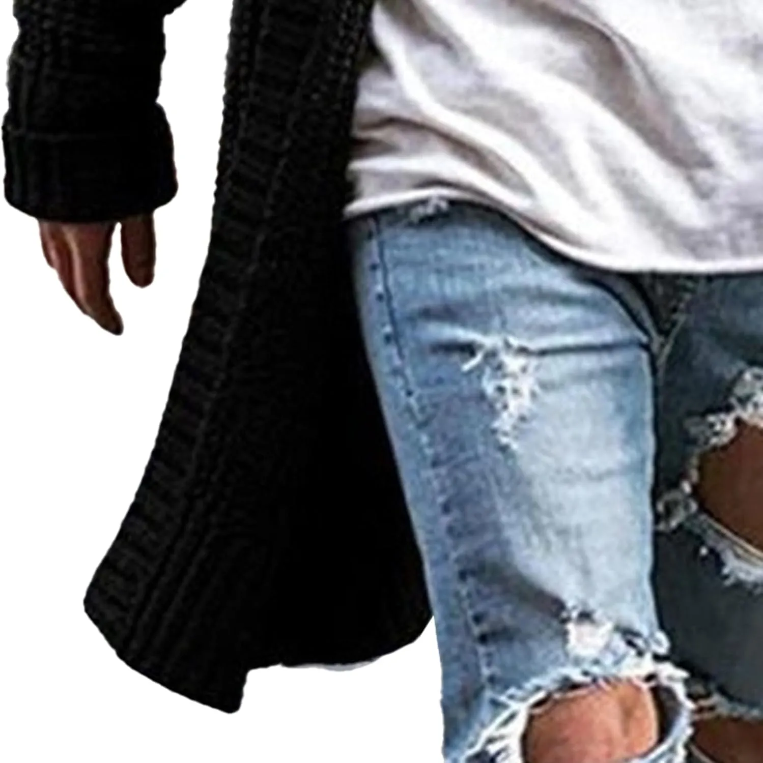 Men's Long Cardigan Sweaters Casual Cable Knit V Neck Open Front Cardigans Ribbed Long Winter Knitted Sweaters