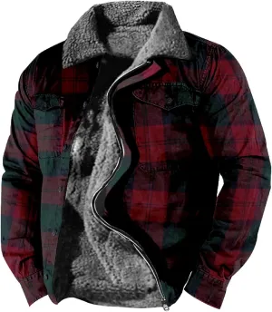 Mens Long Sleeve Sherpa Lined Plaid Flannel Shirt Jacket Hoodies Fleece Coat Fall Winter Windproof Warm Jackets