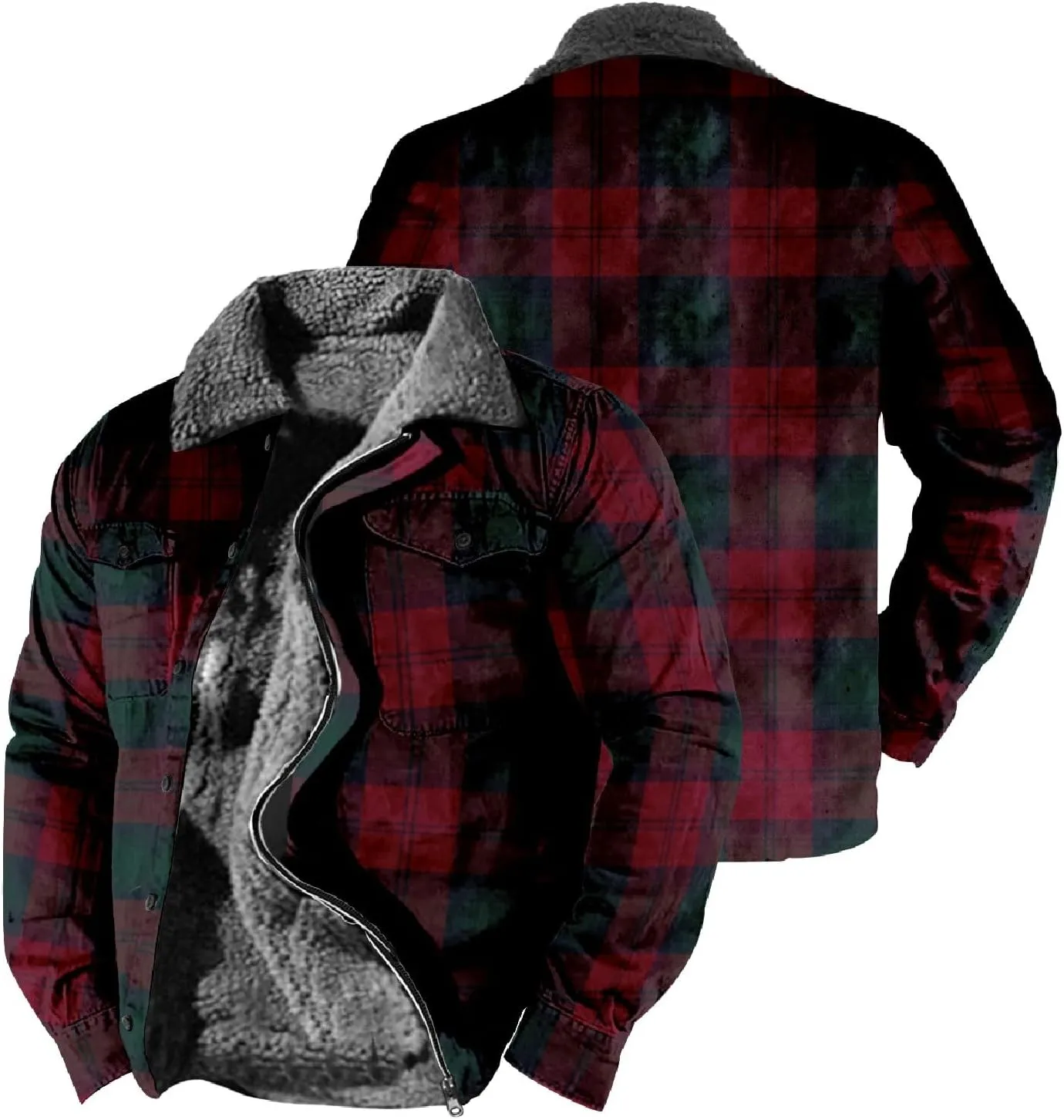 Mens Long Sleeve Sherpa Lined Plaid Flannel Shirt Jacket Hoodies Fleece Coat Fall Winter Windproof Warm Jackets
