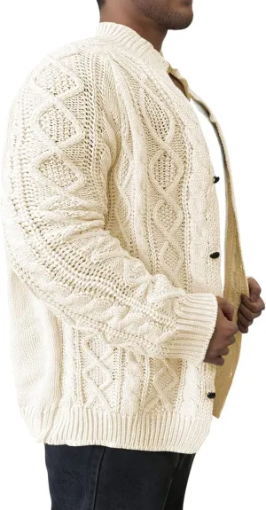 Mens Long Sleeve Stand Collar Cardigan Sweaters Button Down Cable Knitted Sweater Solid Wool Knitted Sweater Cardigan