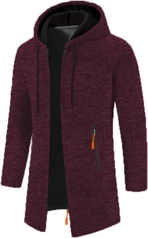 Mens Medium Long Thermal Cardigan Jacket Loose Fit Hooded Drawstring Warm Sweater for Winter Outwear