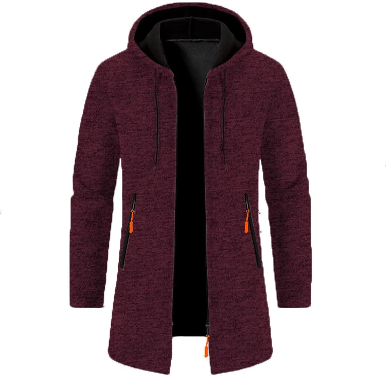 Mens Medium Long Thermal Cardigan Jacket Loose Fit Hooded Drawstring Warm Sweater for Winter Outwear