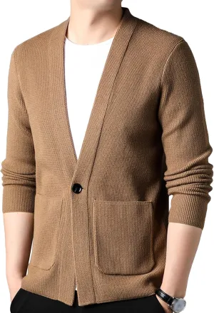 Mens Notch Collar Cardigan Slim Fit Casual Knitted Sweater Big Tall Button Down Cardigans