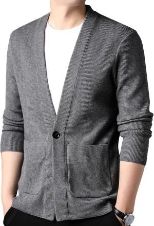 Mens Notch Collar Cardigan Slim Fit Casual Knitted Sweater Big Tall Button Down Cardigans