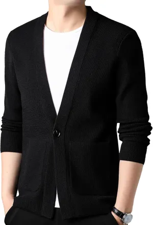 Mens Notch Collar Cardigan Slim Fit Casual Knitted Sweater Big Tall Button Down Cardigans
