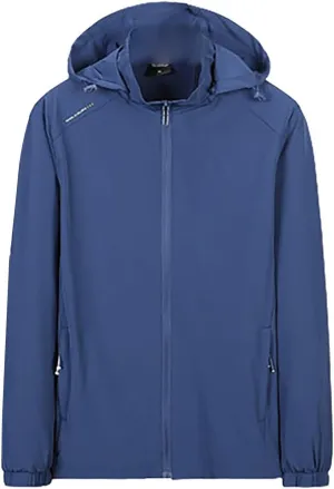 Mens Rain Jacket with Hood Waterproof Lightweight Active Long Raincoats Outdoor Sports Hooded Windproof Jacket