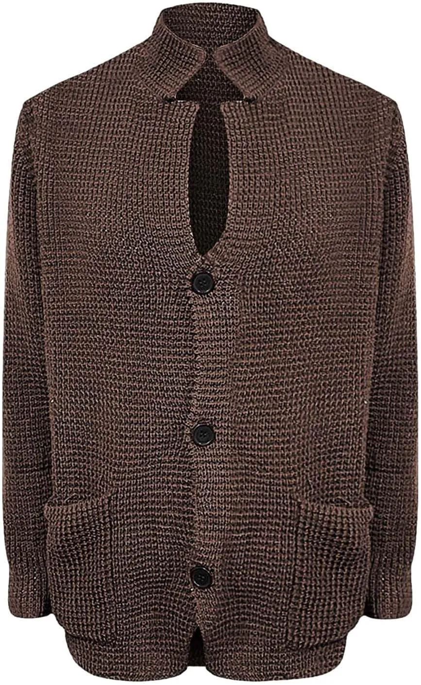 Mens Ribbed Knitted Slim Fit Cardigan Sweater Casual Long Sleeve Button Down Sweaters Stand Collar Basic Cardigans