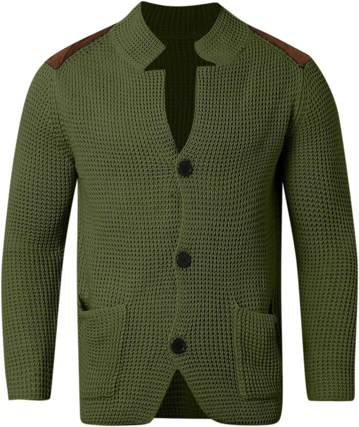 Mens Shawl Collar Cardigan Sweater Button Down Warm Knitted Sweaters Shoulder Patch Winter Chunky Cardigans