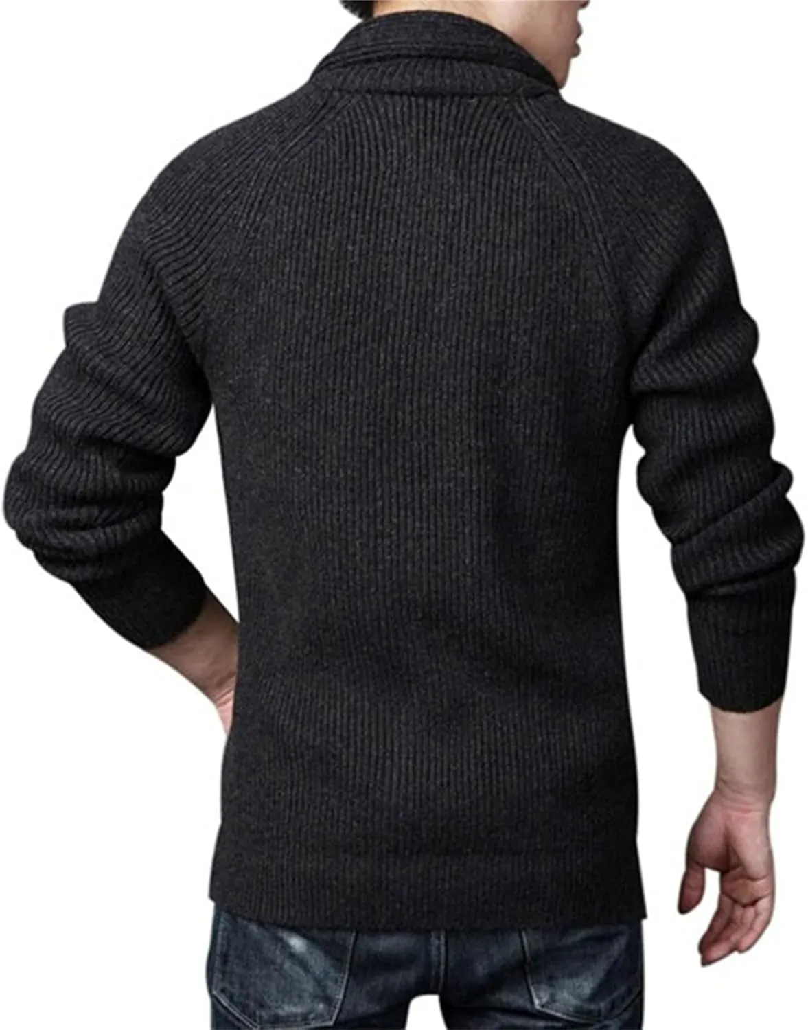 Men's Shawl Collar Cardigan Sweater Knit Textured Sweater Slim Long Sleeve High Collar Solid Color Button Down Cardigans