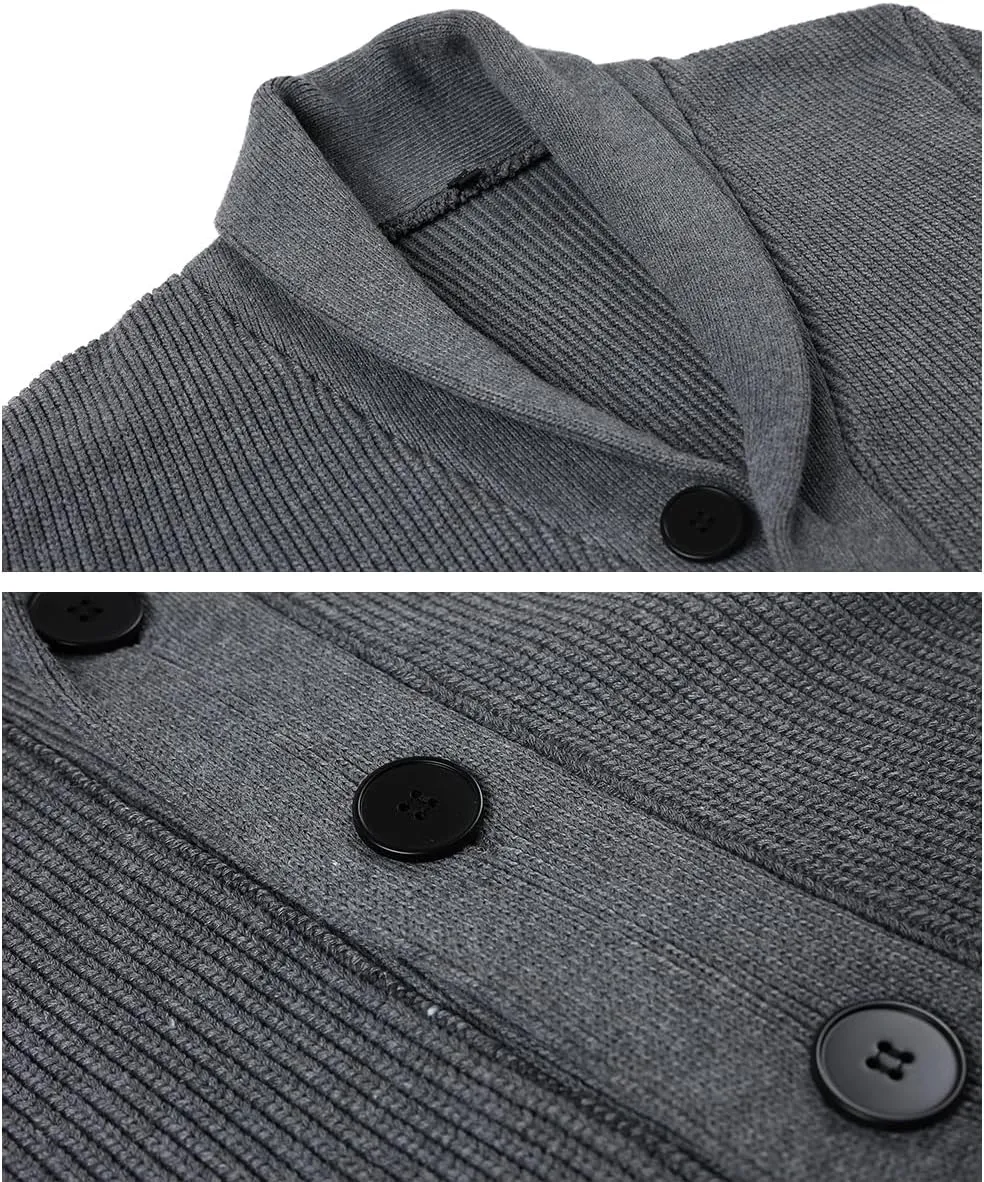 Mens Shawl Collar Cardigan Sweaters Button Down Cardigans with Pockets Cable Knitted Jackets Outwear