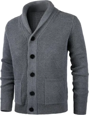 Mens Shawl Collar Cardigan Sweaters Button Down Cardigans with Pockets Cable Knitted Jackets Outwear