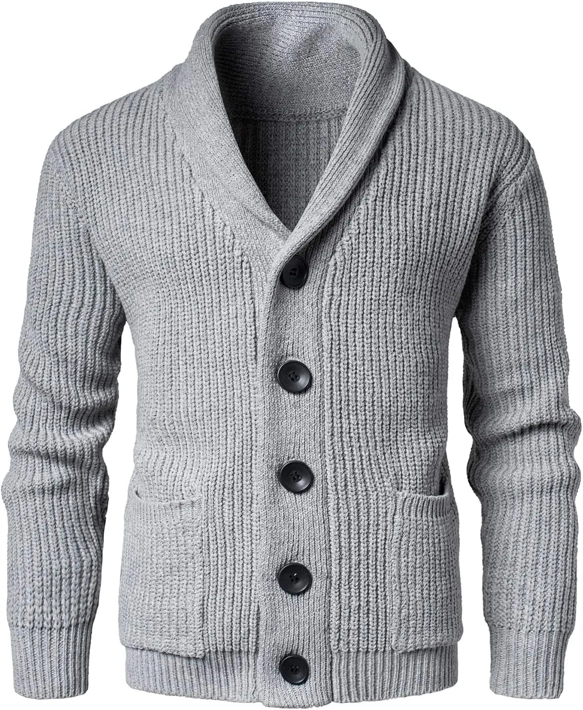 Mens Shawl Collar Cardigan Sweaters Button Down Cardigans with Pockets Cable Knitted Jackets Outwear