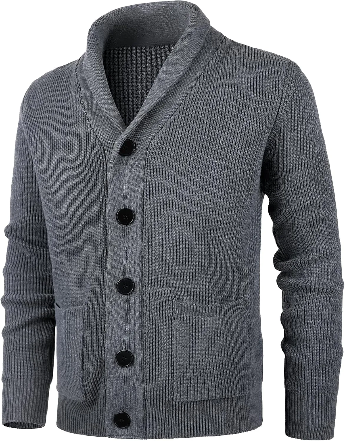 Mens Shawl Collar Cardigan Sweaters Button Down Cardigans with Pockets Cable Knitted Jackets Outwear