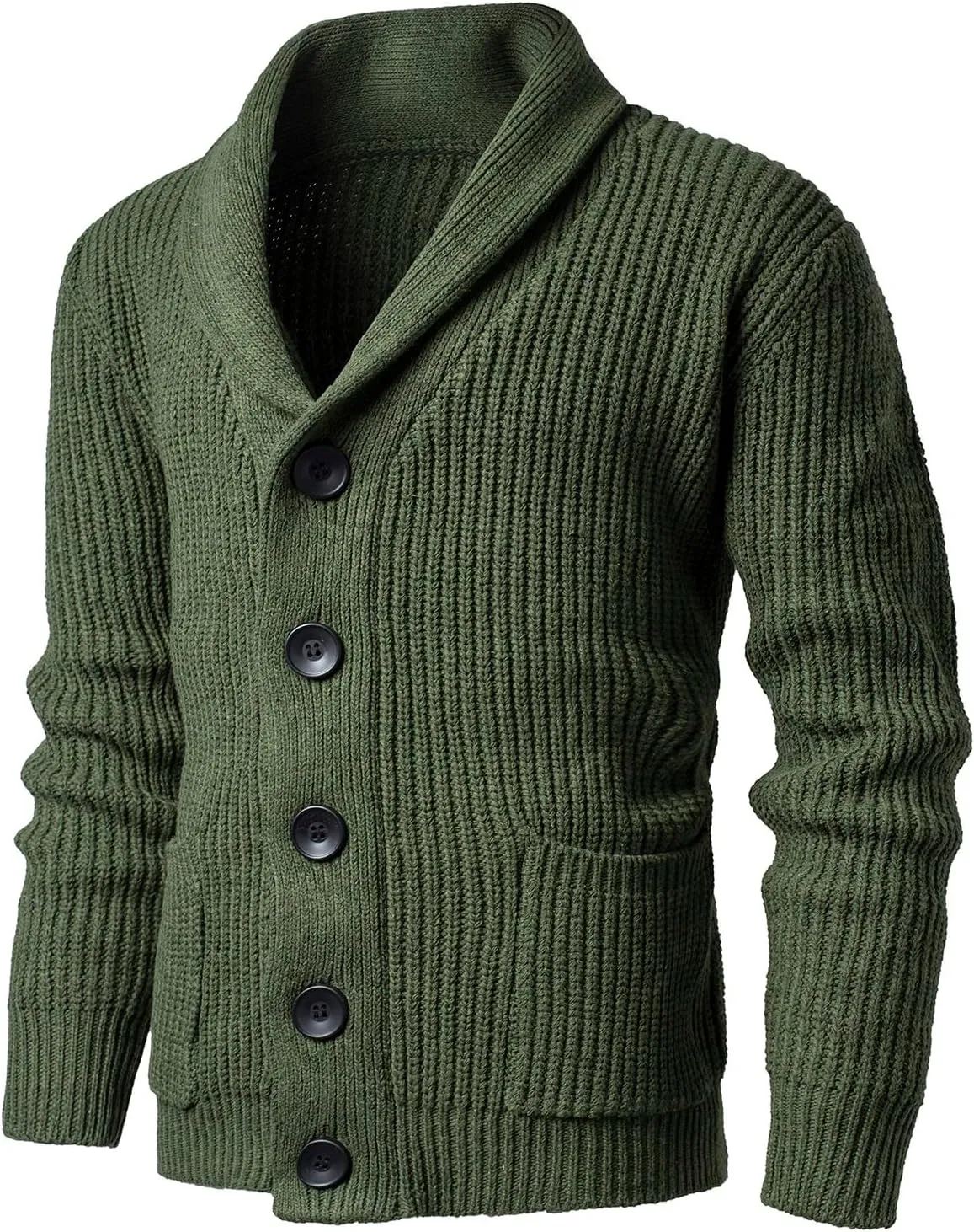 Mens Shawl Collar Cardigan Sweaters Button Down Cardigans with Pockets Cable Knitted Jackets Outwear