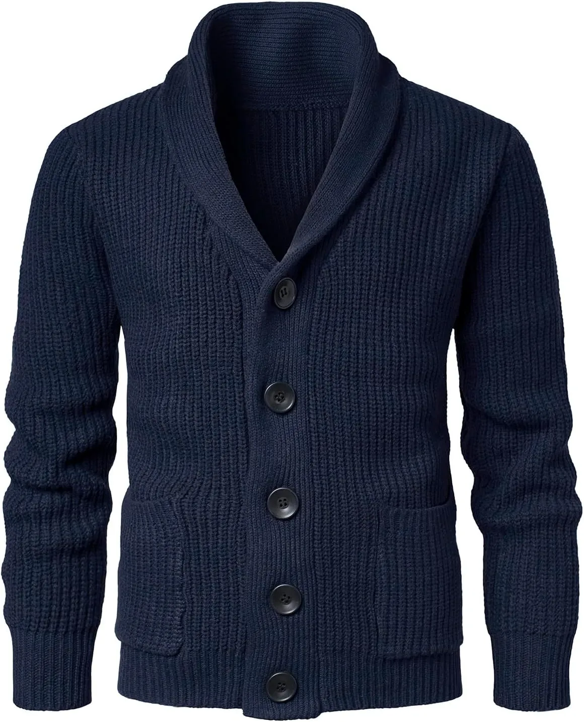 Mens Shawl Collar Cardigan Sweaters Button Down Cardigans with Pockets Cable Knitted Jackets Outwear