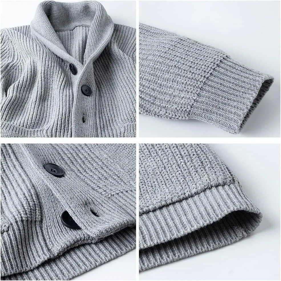 Mens Shawl Collar Cardigan Sweaters Button Down Cardigans with Pockets Cable Knitted Jackets Outwear