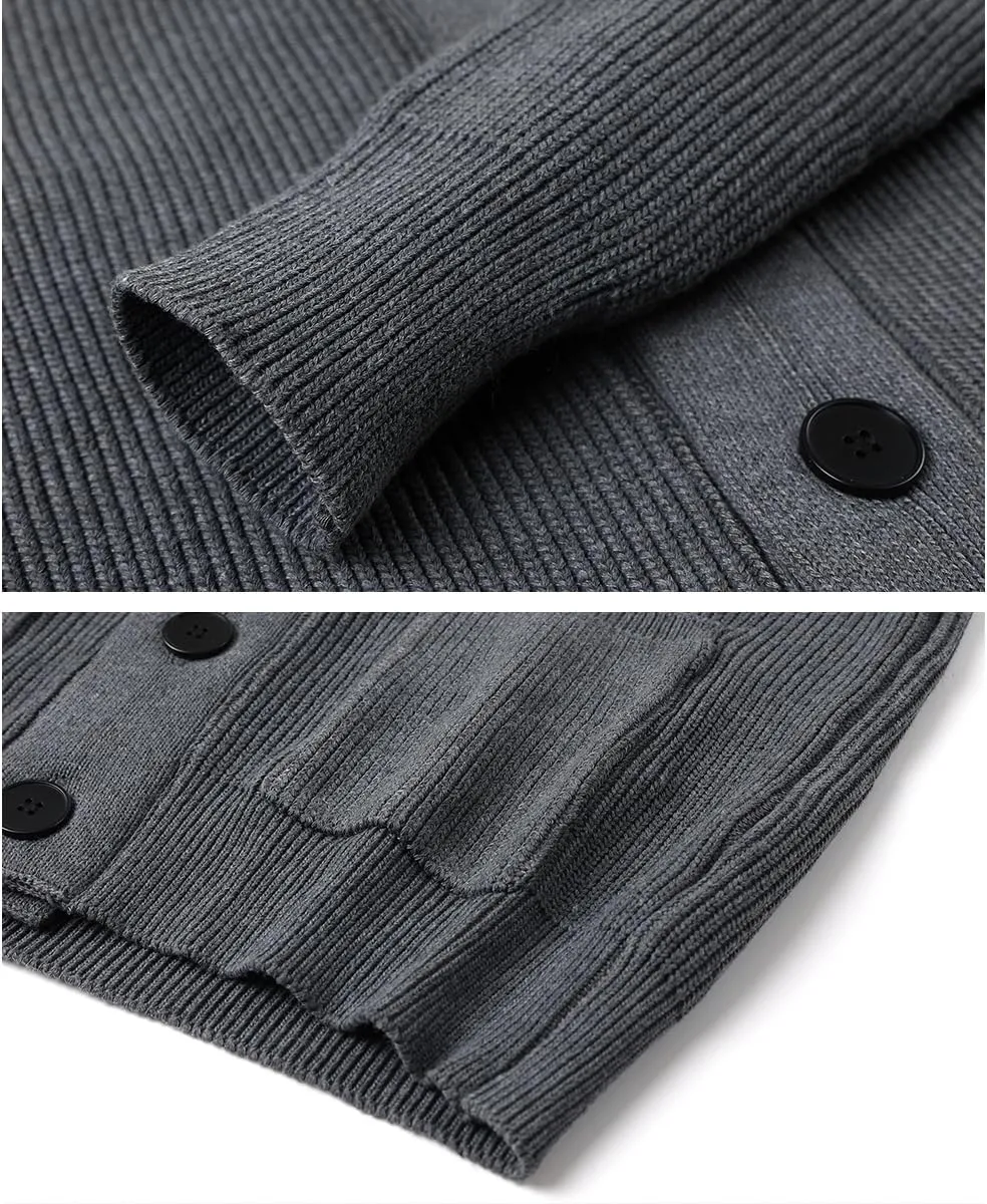 Mens Shawl Collar Cardigan Sweaters Button Down Cardigans with Pockets Cable Knitted Jackets Outwear