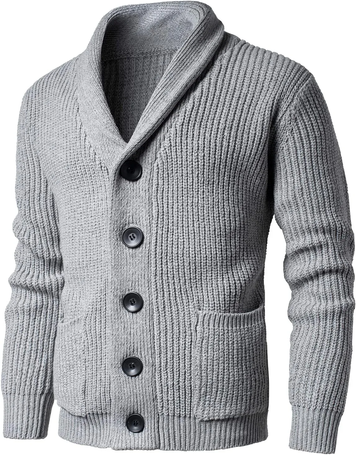 Mens Shawl Collar Cardigan Sweaters Button Down Cardigans with Pockets Cable Knitted Jackets Outwear