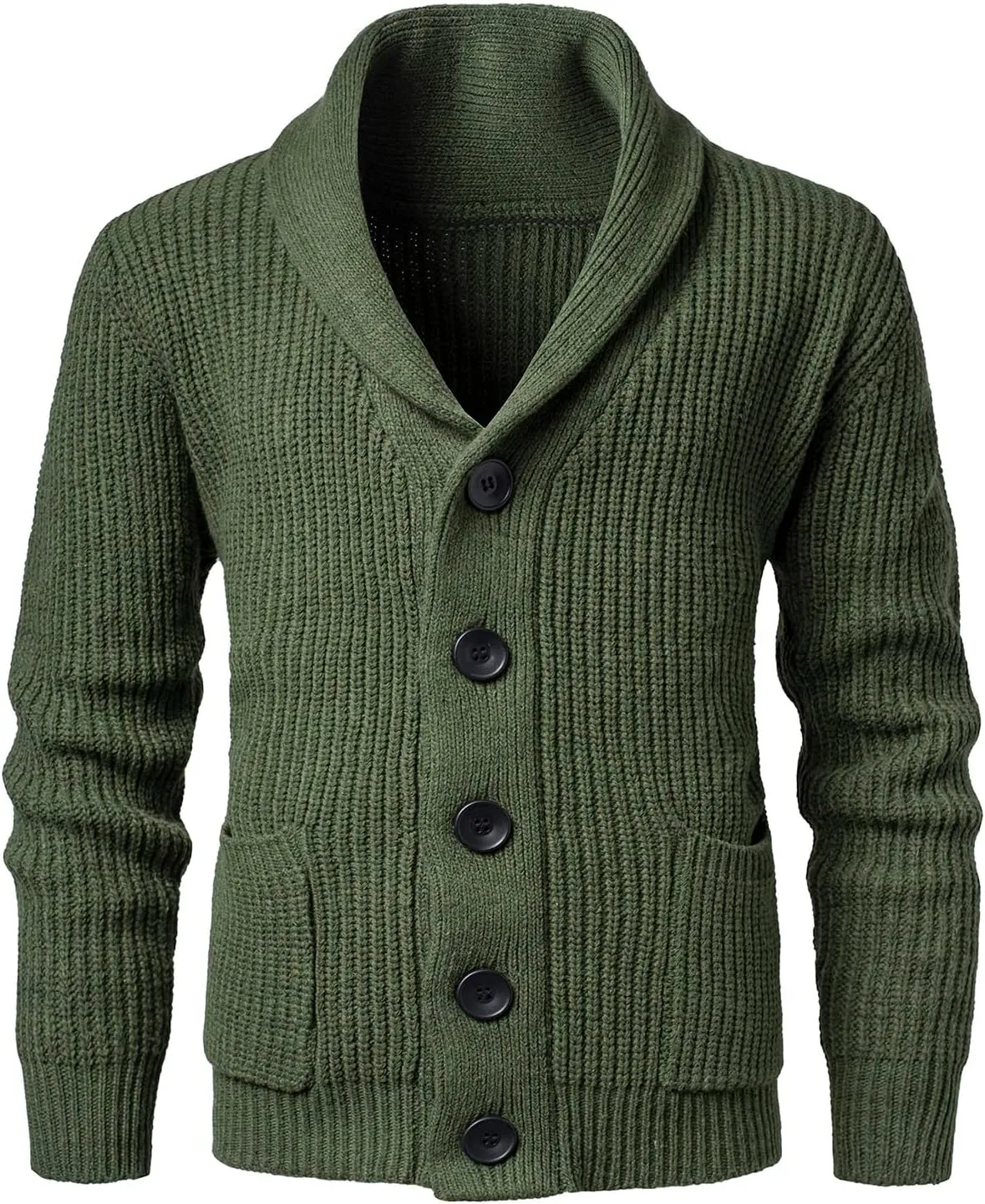 Mens Shawl Collar Cardigan Sweaters Button Down Cardigans with Pockets Cable Knitted Jackets Outwear