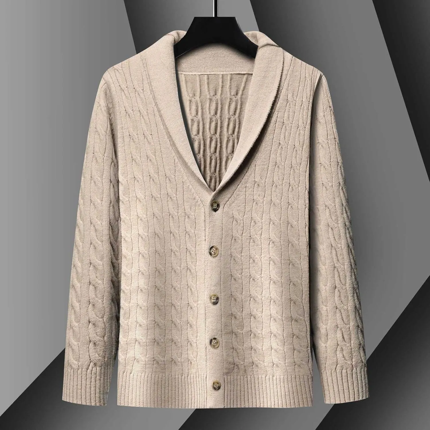 Mens Shawl Collar Cardigan Sweaters Cable Knit Textured Sweater Lightweight Button Down Cardigans