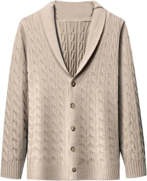 Mens Shawl Collar Cardigan Sweaters Cable Knit Textured Sweater Lightweight Button Down Cardigans