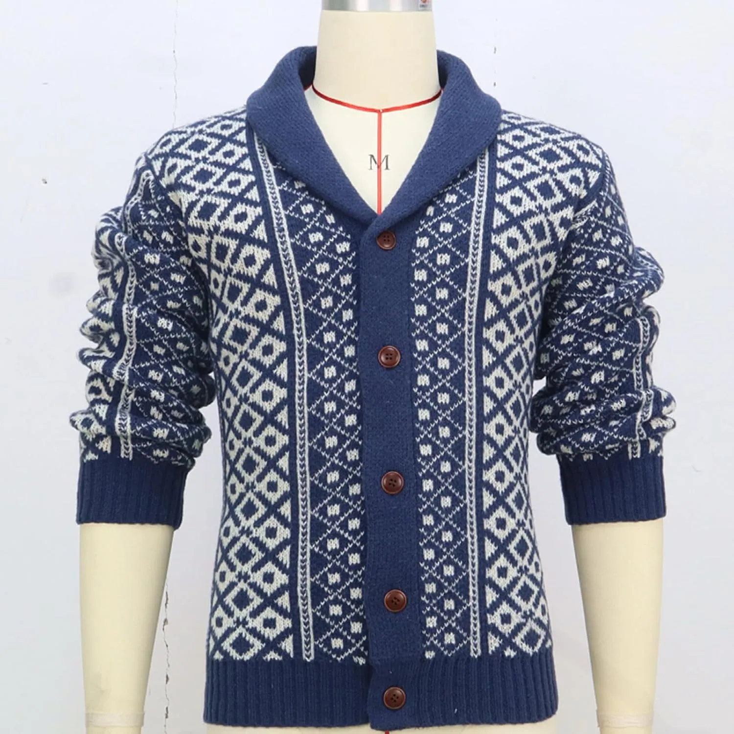 Mens Shawl Collar Cardigan Sweaters Jacquard Knit Button Down Vintage Fall Winter Cardigans