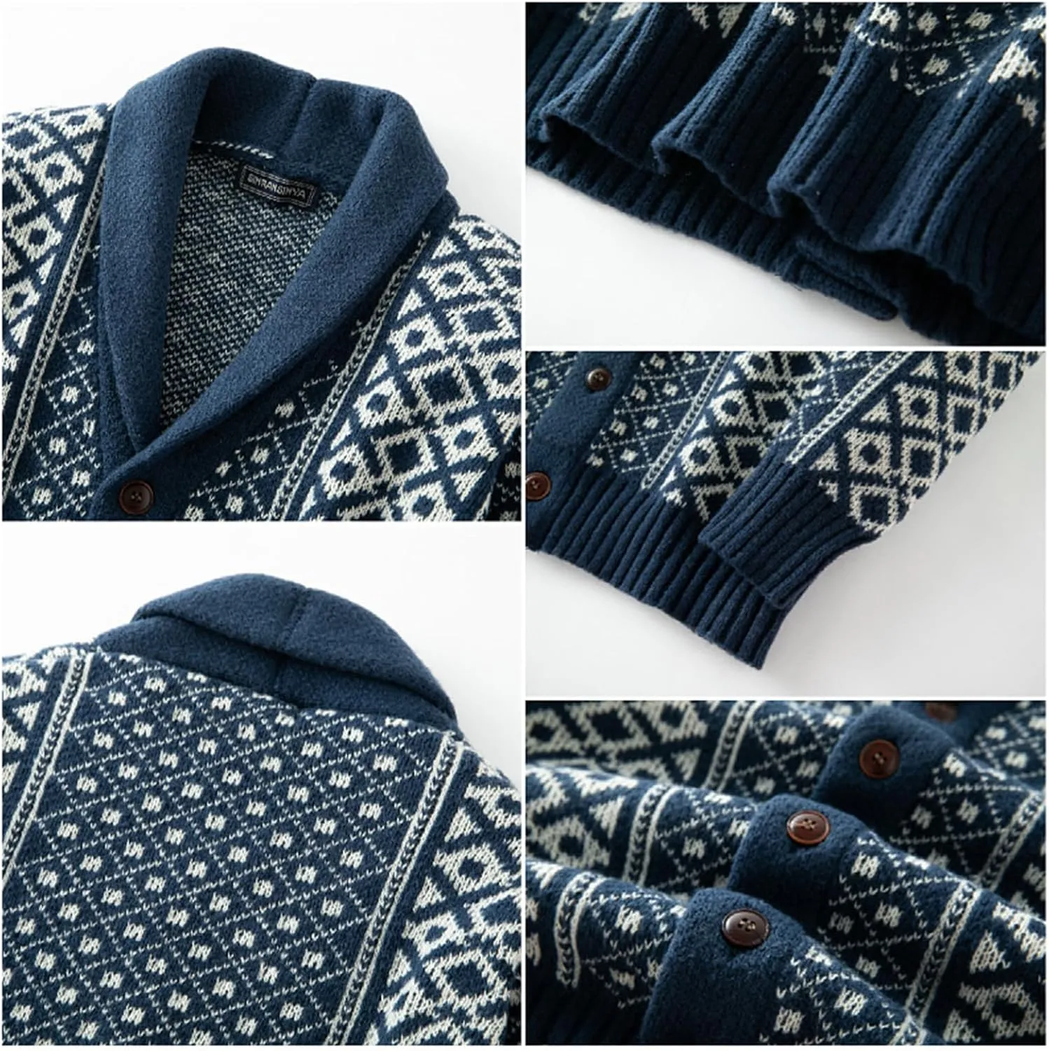 Mens Shawl Collar Cardigan Sweaters Jacquard Knit Button Down Vintage Fall Winter Cardigans