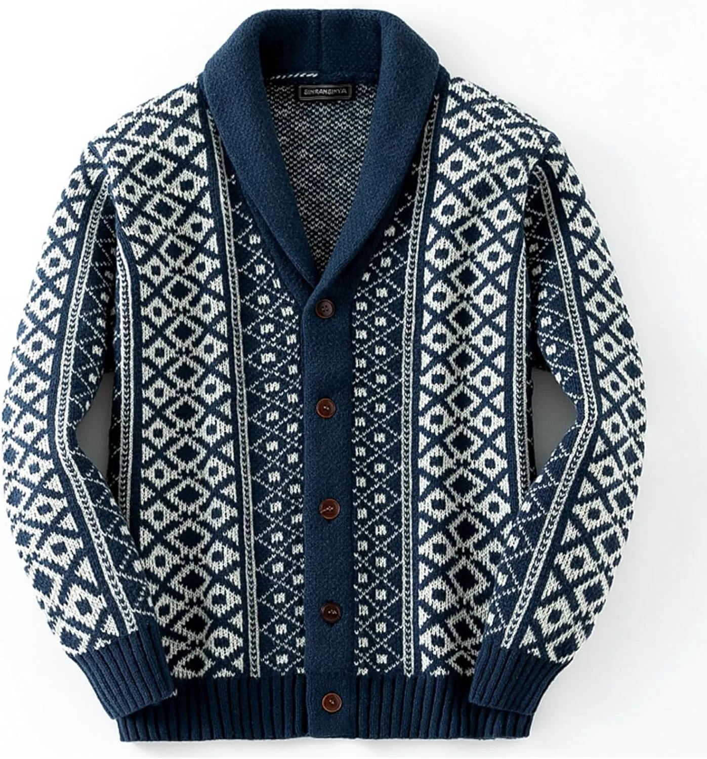 Mens Shawl Collar Cardigan Sweaters Jacquard Knit Button Down Vintage Fall Winter Cardigans