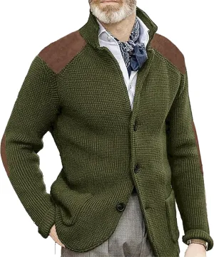 Mens Stand Collar Cardigan Sweaters Knit Textured Sweater Button Down Cardigans