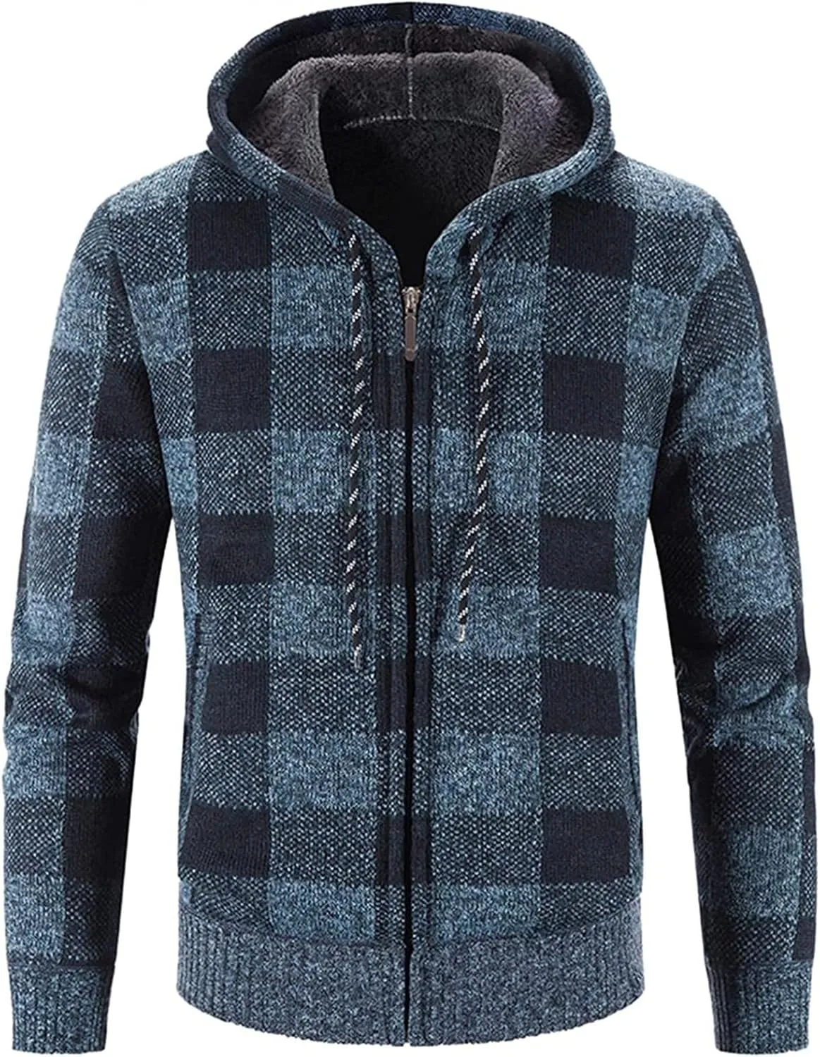 Mens Stand Collar Full Zip Cardigan Sweater Lightweight Slim Warm Open Front Vintage Geometric Sweaters