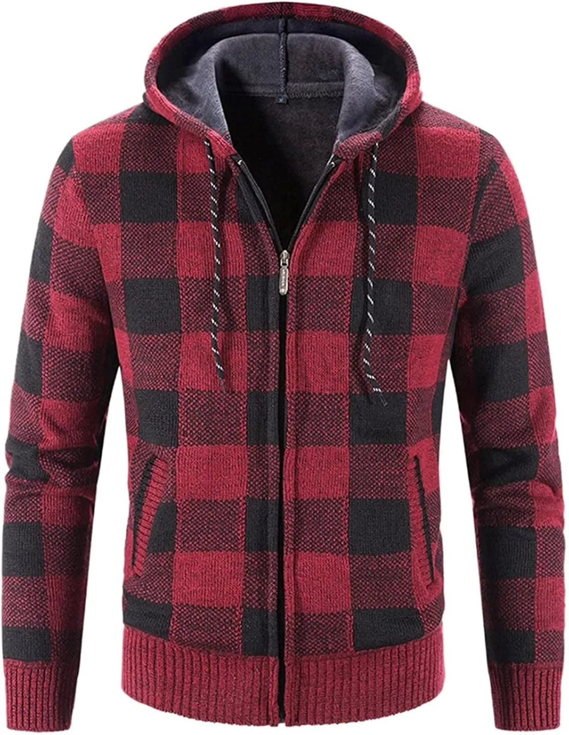 Mens Stand Collar Full Zip Cardigan Sweater Lightweight Slim Warm Open Front Vintage Geometric Sweaters