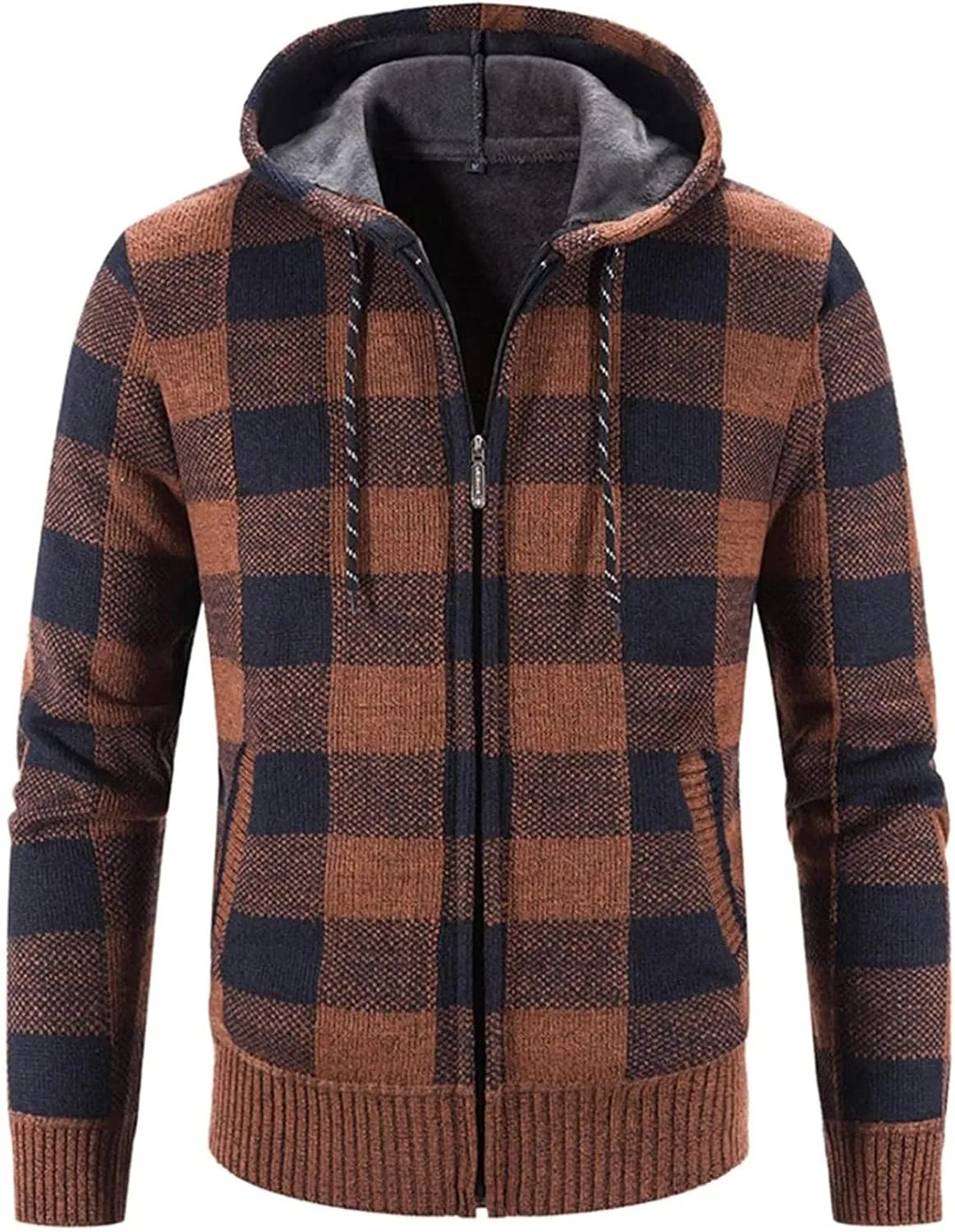 Mens Stand Collar Full Zip Cardigan Sweater Lightweight Slim Warm Open Front Vintage Geometric Sweaters