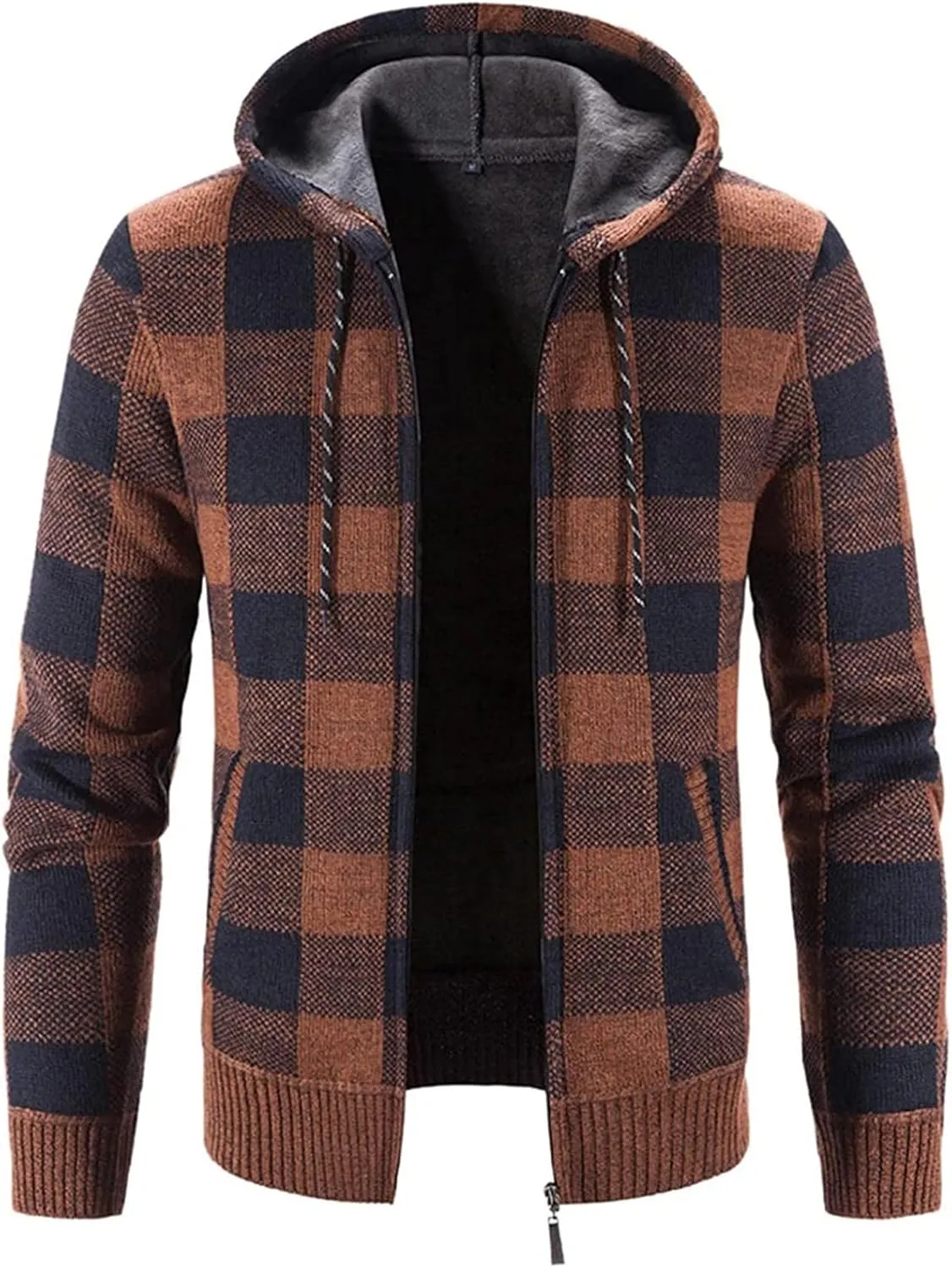 Mens Stand Collar Full Zip Cardigan Sweater Lightweight Slim Warm Open Front Vintage Geometric Sweaters