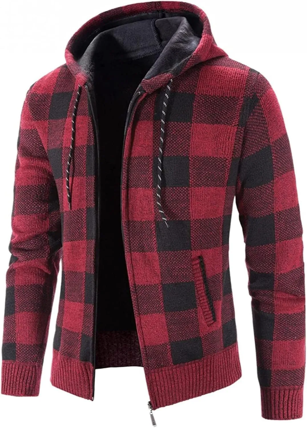 Mens Stand Collar Full Zip Cardigan Sweater Lightweight Slim Warm Open Front Vintage Geometric Sweaters