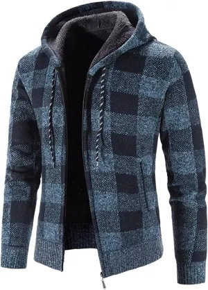 Mens Stand Collar Full Zip Cardigan Sweater Lightweight Slim Warm Open Front Vintage Geometric Sweaters