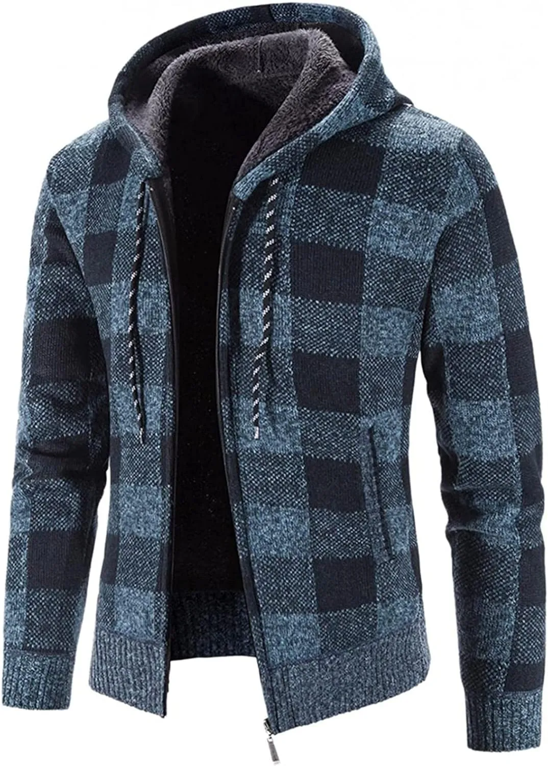 Mens Stand Collar Full Zip Cardigan Sweater Lightweight Slim Warm Open Front Vintage Geometric Sweaters