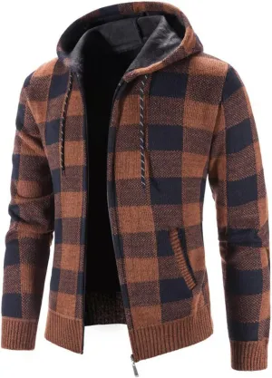 Mens Stand Collar Full Zip Cardigan Sweater Lightweight Slim Warm Open Front Vintage Geometric Sweaters
