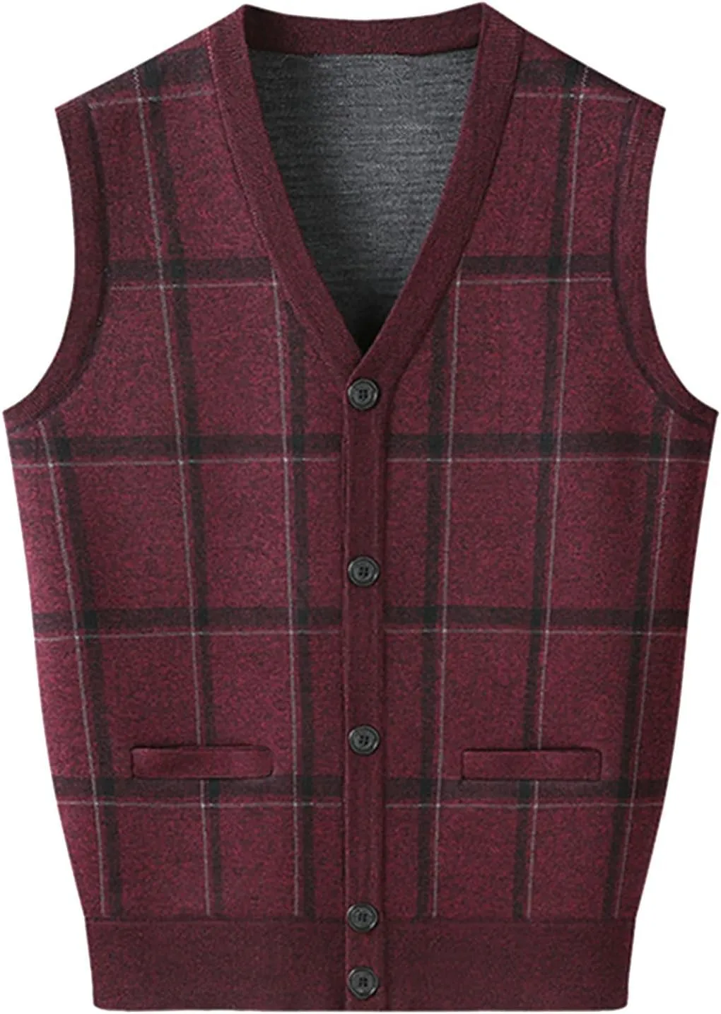 Men's V Neck Vest Sweater Sleeveless Knitted Pullover Vintage Ribbed Tops Lightweight Knitwear Casual Loose Sweaters
