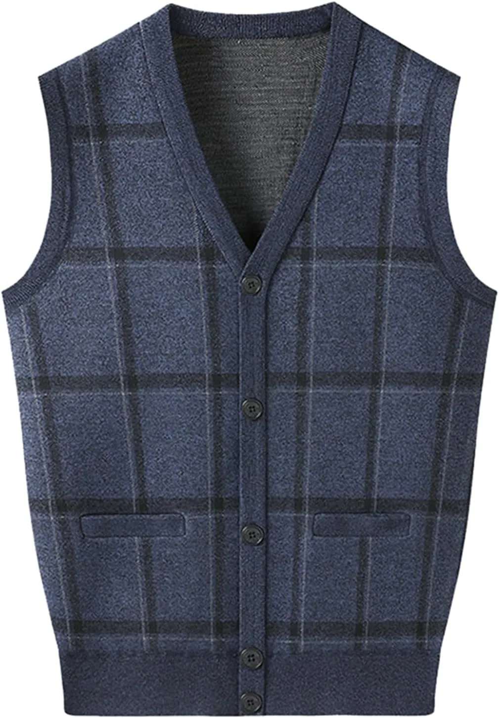 Men's V Neck Vest Sweater Sleeveless Knitted Pullover Vintage Ribbed Tops Lightweight Knitwear Casual Loose Sweaters