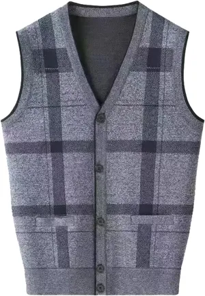 Men's V Neck Vest Sweater Sleeveless Knitted Pullover Vintage Ribbed Tops Lightweight Knitwear Casual Loose Sweaters