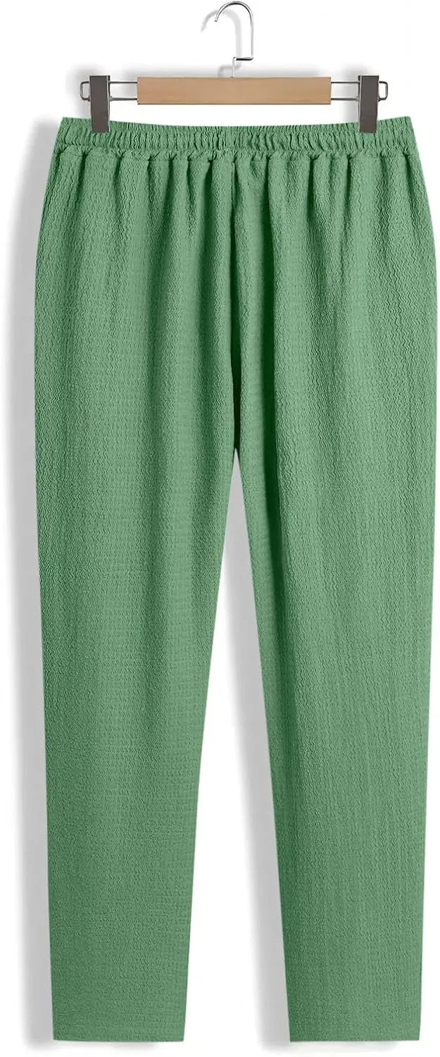 Men's Wide Leg Pants Lace up Elastic Waist Loose Comfy Sweatpant Plus Size Fashion Baggy Dressy Casual Trouser
