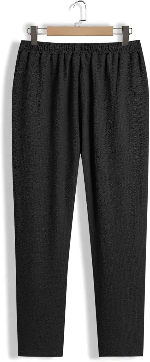 Men's Wide Leg Pants Lace up Elastic Waist Loose Comfy Sweatpant Plus Size Fashion Baggy Dressy Casual Trouser