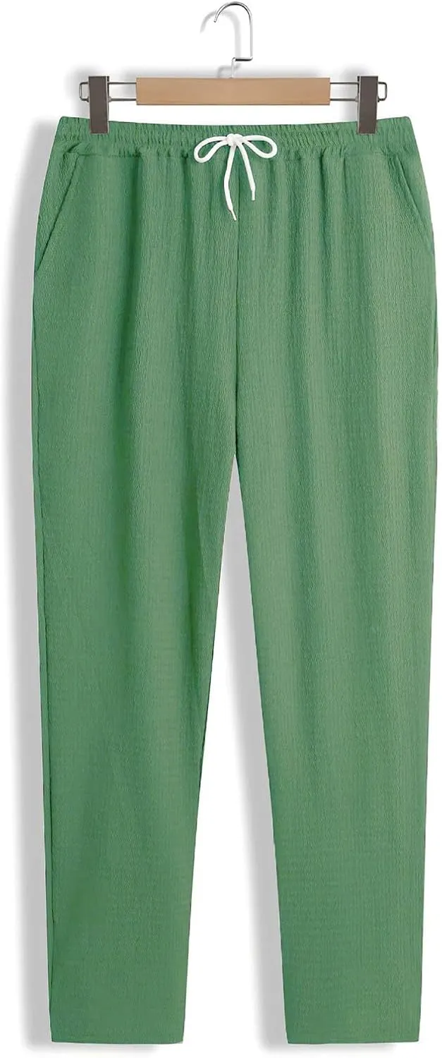Men's Wide Leg Pants Lace up Elastic Waist Loose Comfy Sweatpant Plus Size Fashion Baggy Dressy Casual Trouser