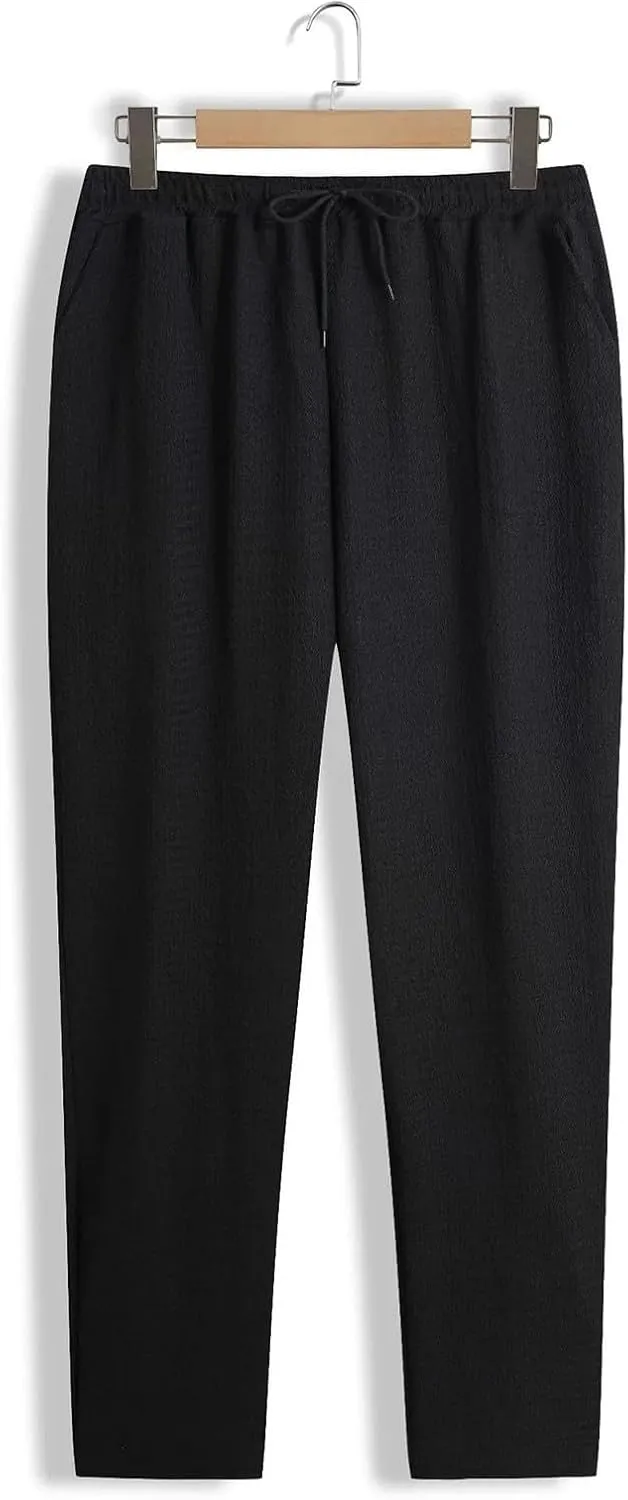 Men's Wide Leg Pants Lace up Elastic Waist Loose Comfy Sweatpant Plus Size Fashion Baggy Dressy Casual Trouser