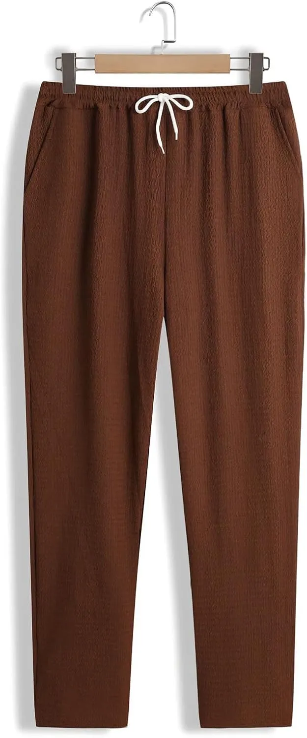 Men's Wide Leg Pants Lace up Elastic Waist Loose Comfy Sweatpant Plus Size Fashion Baggy Dressy Casual Trouser